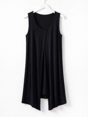 CAbi Beyond Tee Tunic Womens XS Black Layered Split Front Rayon Top #3243